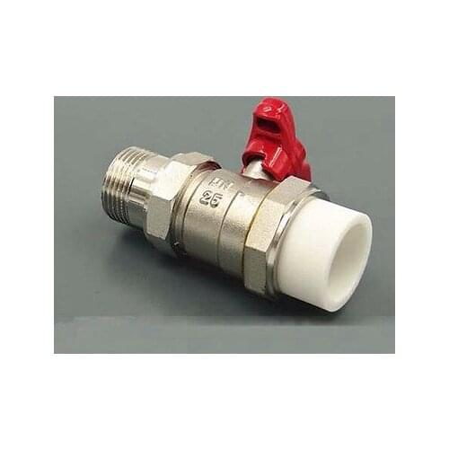 PPR&Brass Plumbing fitting Union Socket Ball Valve FF 25mm O/D Tube x 3/4" BSP Male Thread