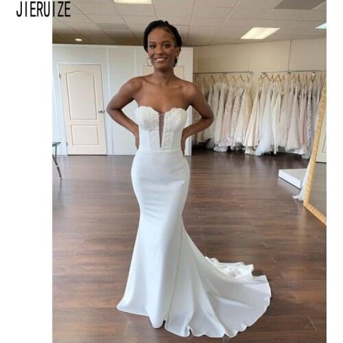 JIERUIZE Simple White Mermaid Wedding Dresses Sweetheart Neck Lace Up Back with Appliqued African Bridal Gowns Vestido De Noiva