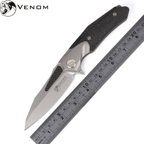 VENOM ATTACKER Ball bearing Flipper Folding Knife M390 blade Titanium+carbon fiber handle camp Tactical outdoor knives tools