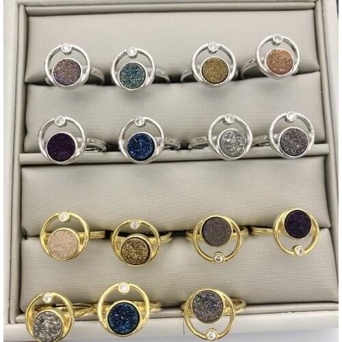 Worth Buying Mixed Natural Geode Drusy Ring.Quartz Crystal Druzy Ring Gem stone Ring,Jewelry Finger Ring,10pcs/lot