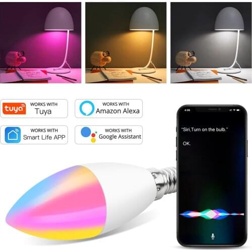 Tuya Smart Wifi LED Bulb E14 RGB CW Dimmable LED Lamp Voice Control Magic Bulb 5W Candle Work With Alexa Google Home Assistant