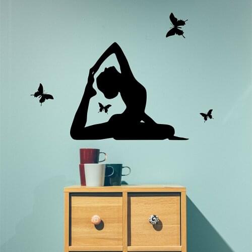 Yoga pose woman wall decal Yoga studio idea Meditation Wall Sticker Yoga wall Decor woman outline Vinyl Home decor Mural X130