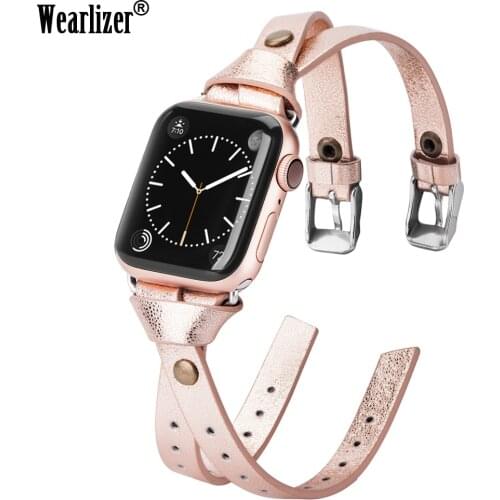 Wearlizer Women Leather Strap for Apple Watch Fashion Double Leather 38mm 40mm 42mm 44mm Band for iwatch series 5 4 3 2 1
