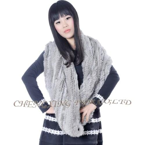 CX-S-123A Genuine Rex Rabbit Fur Hand Knitted Fashion Women Fur Scarf