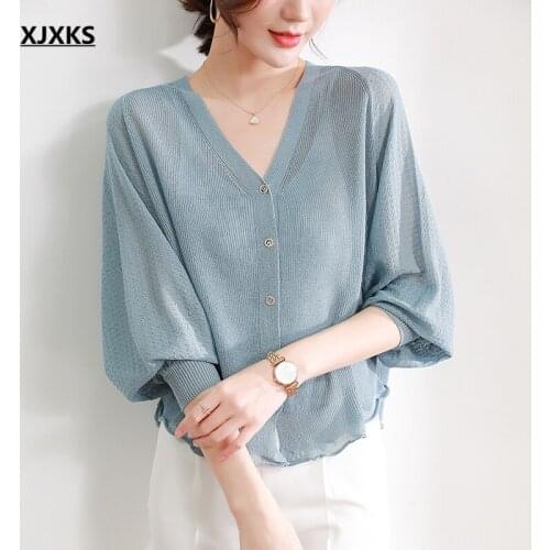 XJXKS High-end wool linen blended knitted cardigan women jacket 2021 spring autumn new women single-breasted thin sweater