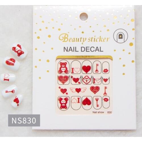 1 Pc 3D Red Love Bear Nail Stickers White Lace Flower Bronzing Dots Design Nail Art Decals Manicure Decoration Nail Accessories