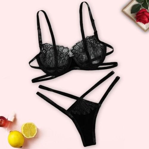 2pcs/Set Sexy Underwear Set Sexy Lace Bra Panties Set Women Hollow Suit Lace Floral Lingerie Bra Panty Set Bralette