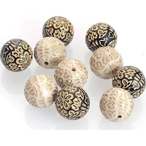 Miasol 60 Pcs/Lot 14mm Fluted Corrugated Antique Design Plating Acrylic Spacer Loose Round Beads For Diy Jewelry Making Charms