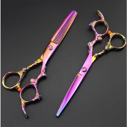 Professional Japan 440c 6 '' purple hair scissors haircut thinning barber makas haircutting cutting shears hairdressing scissors