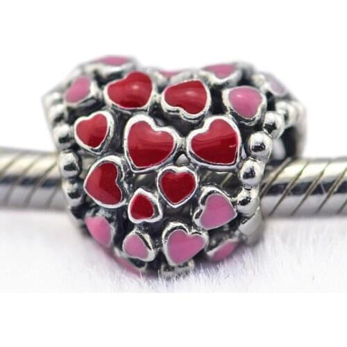 Burst of Love Heart Mixed Enamel Charm Beads for Jewelry Making Women Fashion Silver 925 Jewelry For Snake Chain Bracelets DIY