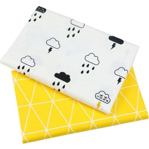 Printed Clouds and Rain Kids Twill Cotton Fabric,Patchwork Cloth,DIY Sewing Quilting Fat Quarters Material For Baby&Child