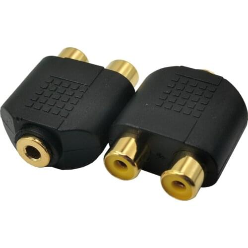 For Speaker Power Amplifier Plated 3.5mm Audio Stereo Jack Female To 2 RCA Female Audio Jack Connector Adapter