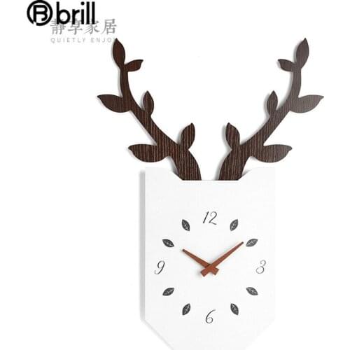 European Deer Clock Wall Clock Wood Living Room 3d Creative Modern Silent Wall Watches Home Decor Deer Head Wall Decor Horloge