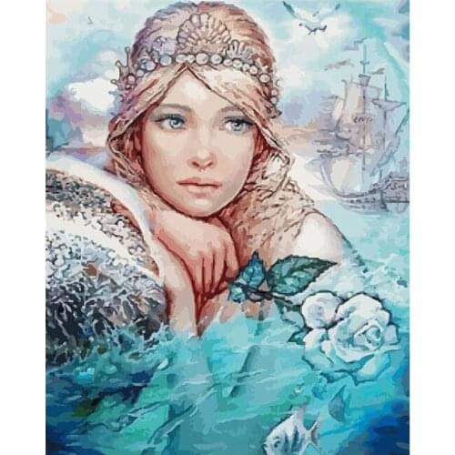 Abstract Full Diamond Mosaic Painting Boat Sea Girl Diamand Paint Complet Stones Picture Wall Stickers New Hobby Diamond Dot diy