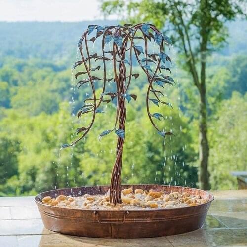 Wrought Iron Simulation Willow Statue Fountain Light Creative Garden Statue Patio Fountain Outdoor Landscape Garden Art