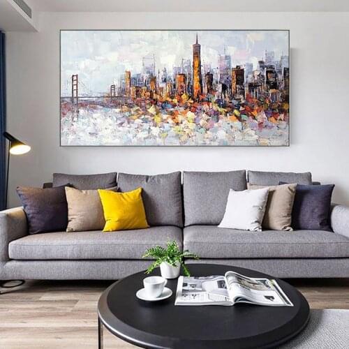 Abstract City Building Scenery Handmade Oil Painting On Canvas Large Wall Art Picture For Salon Living Room Bedroom Unframed