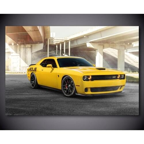 Paintings Wall Art Dodge Challenger SRT Hellcat Yellow Muscle Cars Artwork Pictures Canvas Posters and Prints Modern Decoration