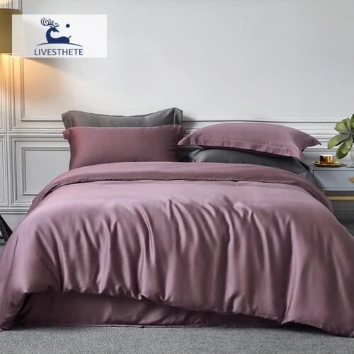 Liv-Esthete 100% Natural Silk Purple Bedding Set Duvet Cover Flat Sheet Luxury Double Queen King Bed Linen Set For Deep Sleep