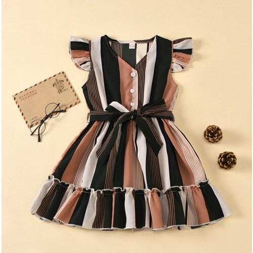 Girls Fashion Striped Dresses 2021 New Summer Girl Baby Sleeveless Clothes Bowtie Sashes Girl Dress Costumes Ruffles Clothing