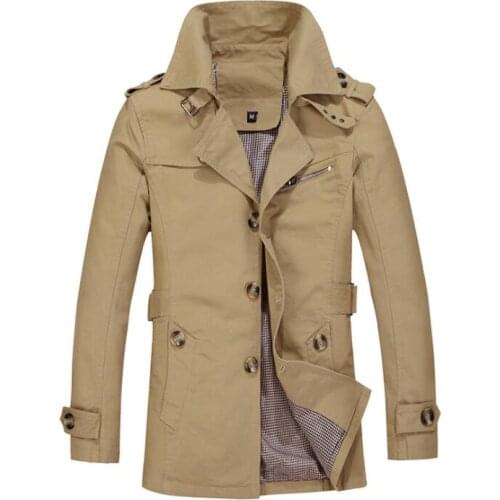 Mens trench coats man business mid-length coat men clothes cotton slim fit overcoat long sleeve new designer khaki plus size 5XL