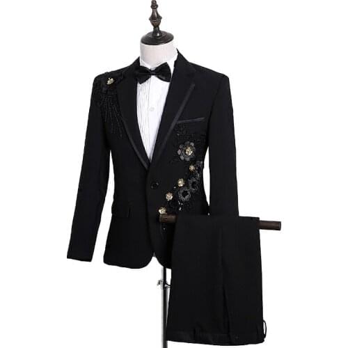 New fashion sequins flowers mens costumes suit suits singer host stage chorus ceremonies performance two-piece TB180920