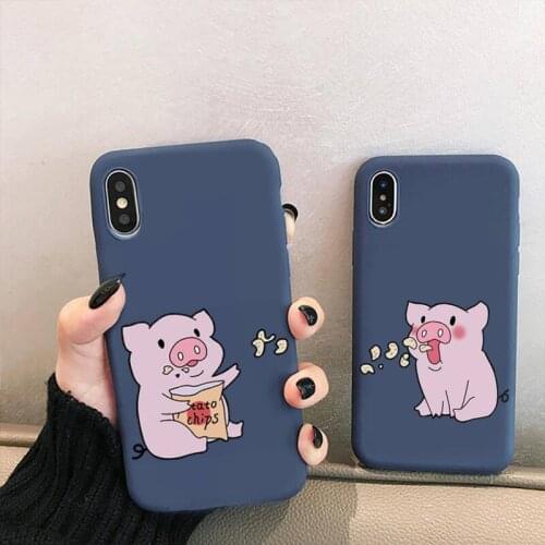 Cute Couples Pig Phone Case for iPhone 12 mini 11 Pro XS MAX X XR 7 8 6 Plus Candy Color blue Soft Silicone Cover