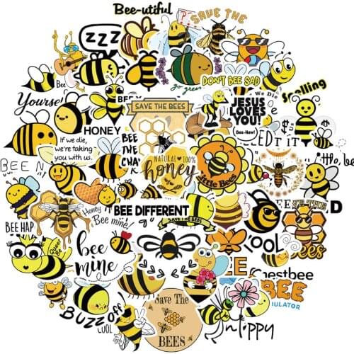 50PCS Little Bee Sticker Pack Cute Cartoon Insect Honeybee Decal Stickers to DIY Fridge Ski Bicycle Motorcycle Car Helmet