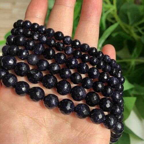 Natural Stone Faceted Blue Sandstone Round Loose Spacer Beads For Jewelry Making DIY Necklace Bracelet 4 6 8 10 12 mm 15 inches