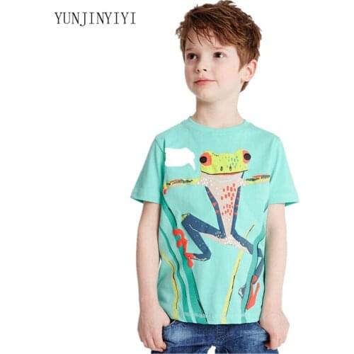 2018 new childrens clothing short-sleeved cotton animal frog print T-shirt 2-7 years old boy tide models hot sale