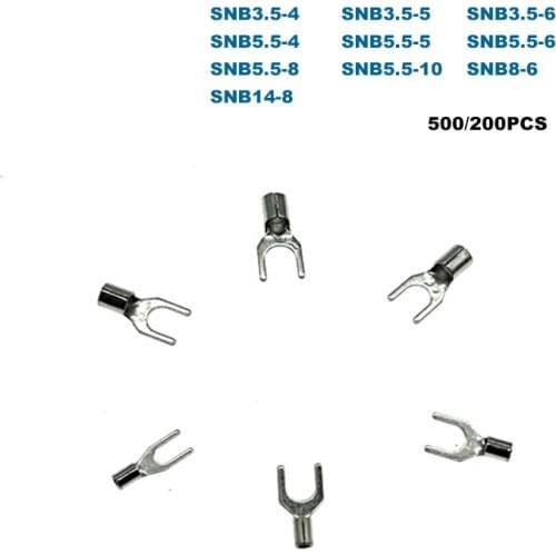 500/200Pcs Crimp Terminals Electrical Spade Bare Cord End Wire Cable Connector SNB3.5/5.5/8/14 Ferrules 14-6AWG 2.5-16mm2