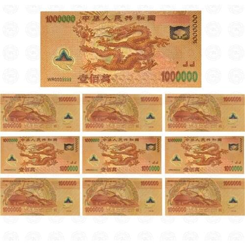 One Million Hong Kong Gold Foil Banknotes Chinese Dragon with Security Fake Money Paper Bill for Bussiness Gift