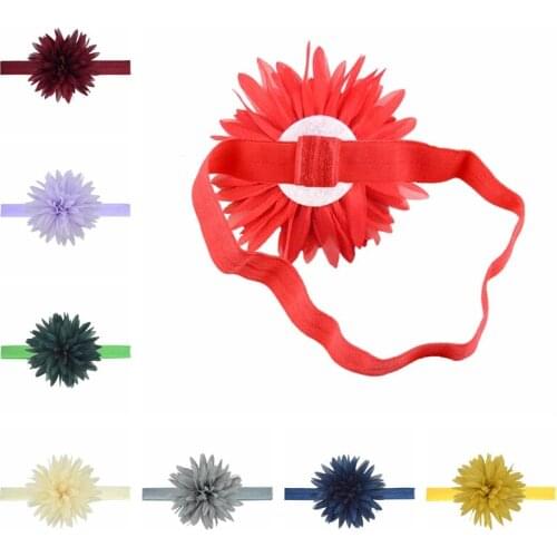10 CM Solid Color Chiffon Flowers Baby Headband Fashion Handmade Chrysanthemum Elastic Hairband Kids Accessories Birthday Gifts