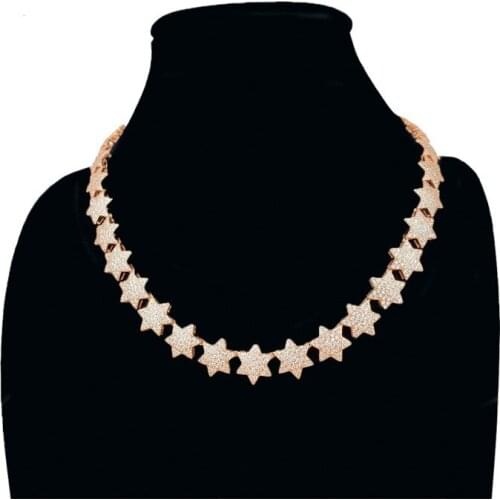 1 New Charm Stars Chocker Necklace Hip Hop Iced Bling Gold Zirconia Copper Chain Necklace Charm Gift for Women Girl Gift