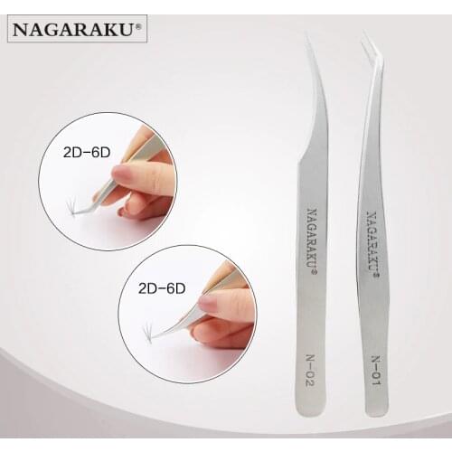 NAGARAKU Eyelashes Maquiagem Professional Eyelash Extension Tweezers 2PCS Stainless Steel Volume Accurate Bloom Eyelash Tweezers