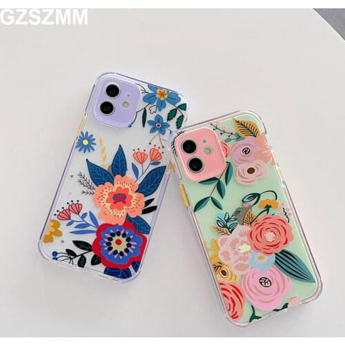 Shockproof Coque for Iphone 11 Pro Max Case Retro Flower Cases for iPhone 12 Pro Xr Xs Max 7 8 Plus X Clear Soft TPU Cover Shell