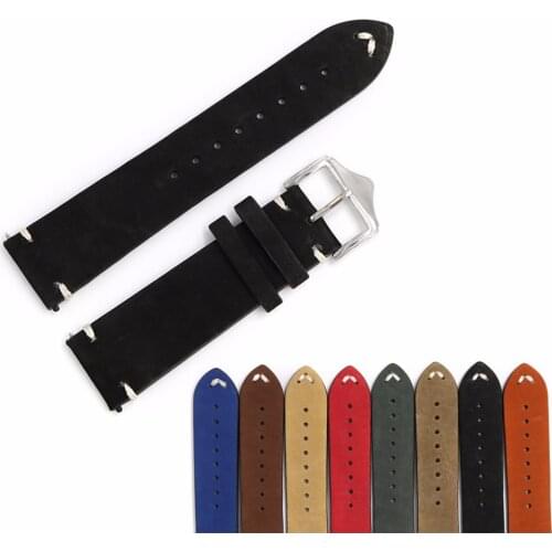 CARLYWET 20 22 24mm Cowhide Suede Leather Black Orange Vintage Watch Band Strap Belt For Rolex Omega Submariner Daytona Panerai