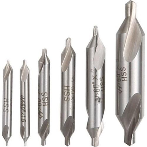 SHGO HOT-6 PCS HSS Combined Center Drills Bit Set Countersink 60 Degree Angle 5/3/2.5/2/1.5/1 mm