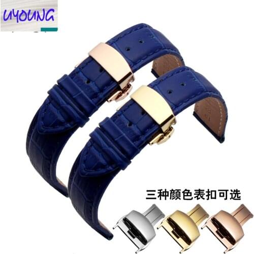 Leather watch band Replacement for rossini blue leather strap 8633 5177 7167 6741 Butterfly buckle men and women 20mm
