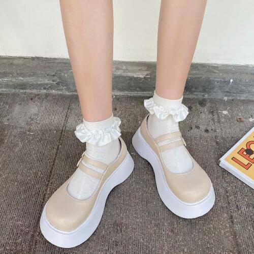Beige black Harajuku College student shoes Gothic Round Toe Platform Lolita Mary Jane shoes Women 2021 Classics Fashion Loafers