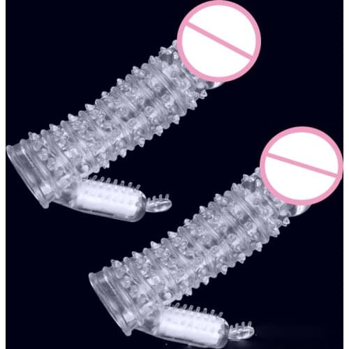 Lengthening Vibrating Spike Penis Sleeve Adult Couple Sex Products Double Shock Wolf Sets Of Male Vibrating Condoms Male Caterpi