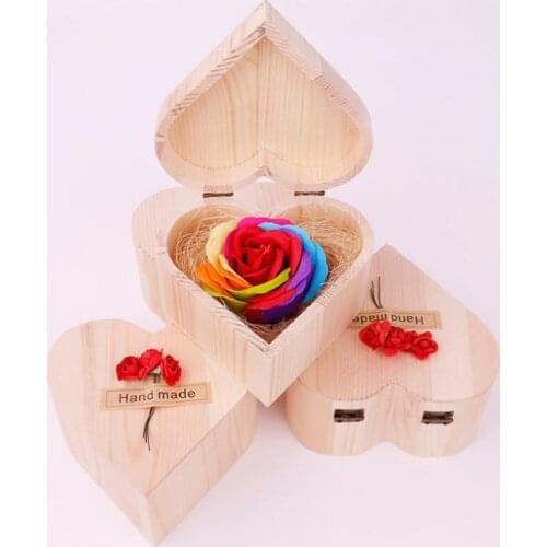 Valentine Soap Flower Heart Shaped Wooden Box with Soap Flower Wedding Engagement Soap Flower Valentine Gifts LX9341