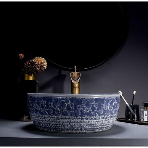 Vintage wind table washbasin creative personality blue washbasin balcony bathroom washbasin household single basin