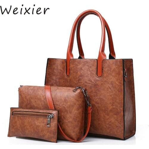 WEIXIER 3Pcs/Set Women' bag Large Capacity Tote Bags Casual Female Shoulder Crossbody Bags for Women Wallet Clutch Sac V1-10