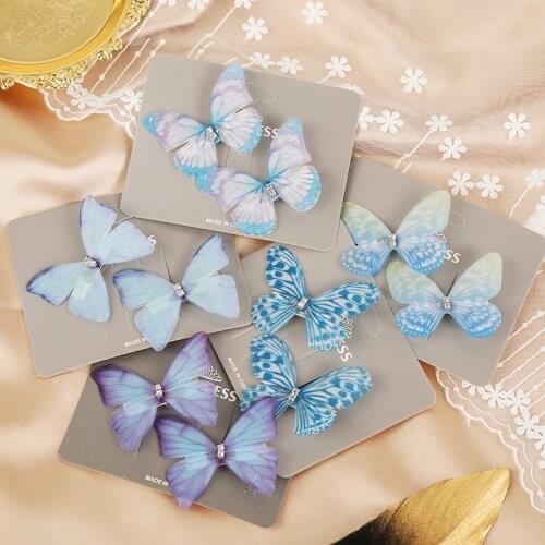 2pcs/Set Sweet Colorful Butterfly Hairpin Cool Girl Barrette Women Vintage Hair Ornament Retro Headband Fashion Hair Accessories