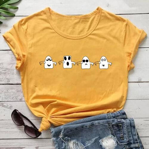 Cartoon Ghost Graphic Print 100%Cotton Women Tshirt Unisex Funny Summer Casual Short Sleeve Top Vacation Tee Halloween Shirt