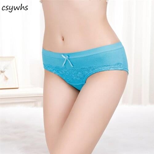 CSYWHS Underwear Women Sexy Lace Panties Solid Cotton Briefs for Women Girls Female Intimates Lingerie M-XL 3pcs