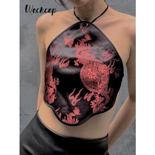 Weekeep Black Strap Cross Criss Camisa Women Sexy Bodycon Backless Print Crop Top Summer Tops For Women 2018 Cropped Bustier Top