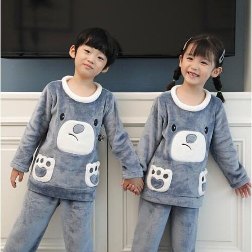 Winter Kids Pijamas Flannel Sleepwear Girls Boys Pyjamas Coral Fleece Kids Pajamas Sets 3-13T Kids Clothes Nightwear /Homewear