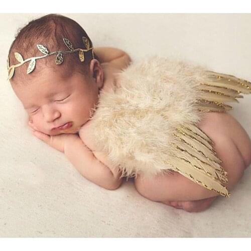 Newborn Photography Gold Headband+Angel Wing Sets Props Tiny Baby Girl Photo Shoot Props Little Girl Picture Shoot Accessories