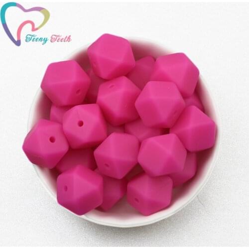 10 PCS Fuchsia 14-17 MM Silicone Hexagon Beads Baby Teething Chewable Teethers Safe Toys DIY Pacifier Chain BPA Free Round Beads
